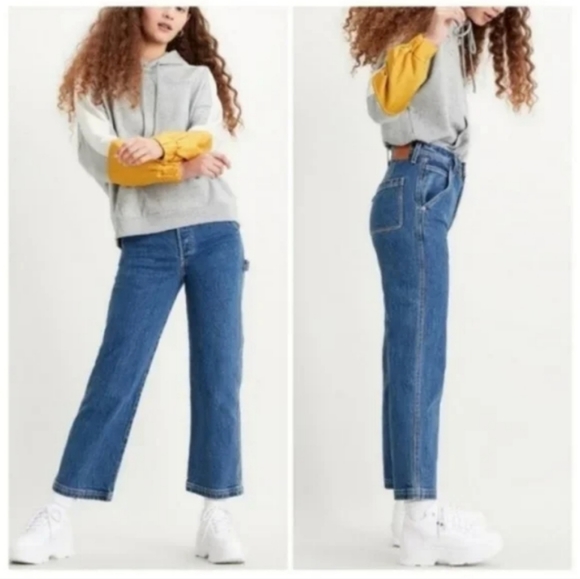 Levi's Ribcage Ankle Utility Straight Leg Jeans Nine Five Carpenter Pants - Picture 2 of 14